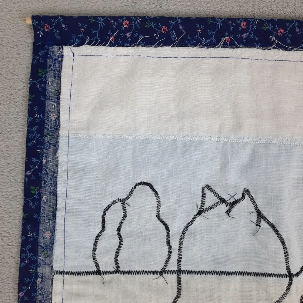 Handmade Applique Wall Hanging Cat Tulips Spring Floral Cottagecore Grandma VTG